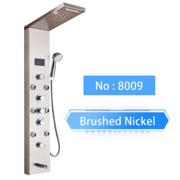 S2fe24da54c80490ebc8de751a7a917d0E.webp LED Shower Panel Waterfall Rain Digital Display Shower Faucet System Set Bathroom Column Mixer With SPA Massage Jet