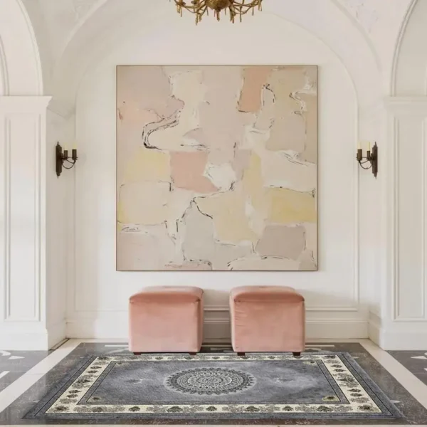 Vintage Grey Medallion Area Rug, European Luxury Floral Carpet for Living Room Bedroom