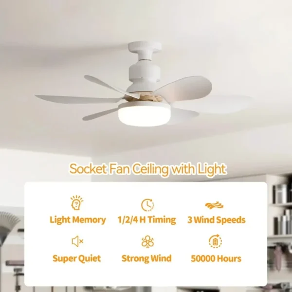 LED 30W Ceiling Fan Light E27 with Remote Control for Dimming Suitable for Living Room Study