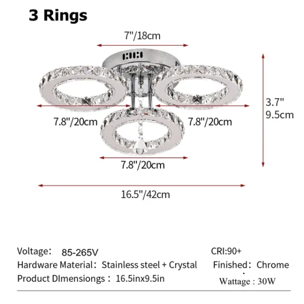 Modern Pendant Light Led Crystal Ring Ceiling Lamp Living Dining Room
