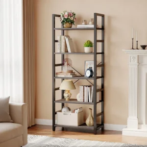 S352227c368c14e4a86194a3697800cabj.webp Wooden Storage Standing 5 Tiers Display Bookshelf Sturdy Structure Graduated Shelves Adjustable Feet for Living Room
