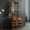 S359e6cee9e1440d0b89e0c8257bc00efh.webp 185cm Large Wooden 5 Tiers Hall Tree Hat Coat Stand with 8 Hooks Clothes Shoe Rack Hanger Hooks Shelf Storage 