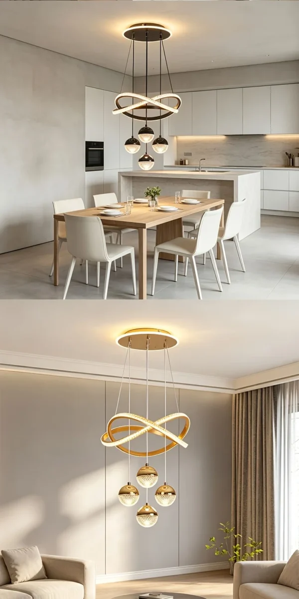 S35dc30375add4243837774dbd9072eb92.webp LED Pendant Light Three Color Temperatures 4 Crystal Balls Soft Light Adjustable Suspension Line Home Ceiling Lights for Living