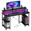 48 Inch Computer Desk with with Shelves Storage Drawers Office Wood Table with LED Lights Power Outlets