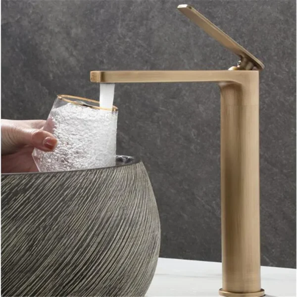 Basin Faucets Antique Bronze Bathroom Faucet Hot & Cold Brass Bathroom Sink Faucet Deck Mounted Lavotory Faucet  Mixer Water Tap