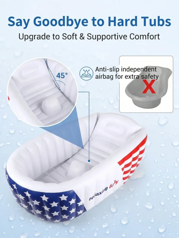Fashion Stars Stripes Inflatable Baby Bathtub With Air Pump, Portable Blow Up Toddler Tub