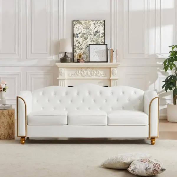 S39f8ea8d5fa84263bd686c7e42827ba8L-1.webp 78" Leather Couch, Sot 3 Seater Couches or Living Room, Button Tuted Comy Couch ern Soa with Upholstered Cushion, Gold