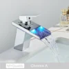 Luxury LED Color Changing Waterfall Basin Sink Faucet Single Handle Deck Mounted Hot and Cold Mixer Taps