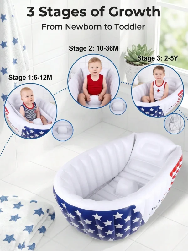 Fashion Stars Stripes Inflatable Baby Bathtub With Air Pump, Portable Blow Up Toddler Tub