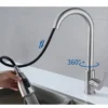 Stainless Steel Kitchen Faucet Single Hole Pull Out Spray 360° Swivel Sink Faucet High Arc Modern Design