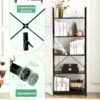 Wooden Storage Standing 5 Tiers Display Bookshelf Sturdy Structure Graduated Shelves Adjustable Feet for Living Room