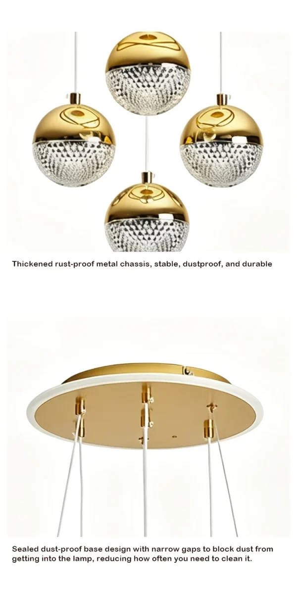 S3eea15bef2a14c86975893febebb46f40.webp LED Pendant Light Three Color Temperatures 4 Crystal Balls Soft Light Adjustable Suspension Line Home Ceiling Lights for Living