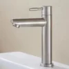 Stainless Steel Single Cold Water Tap Black Basin Fauct Silver Deck Mounted Lengthening and Raising Basin Sink Tap
