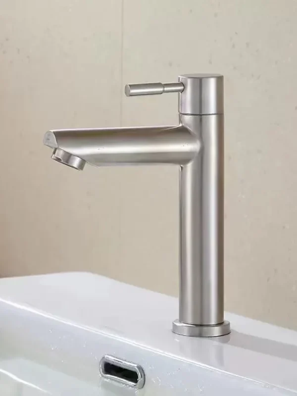 Stainless Steel Single Cold Water Tap Black Basin Fauct Silver Deck Mounted Lengthening and Raising Basin Sink Tap