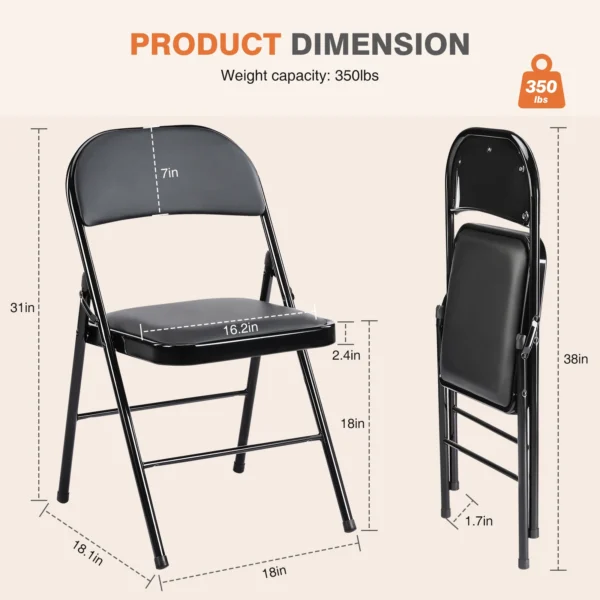 S413eed7241514f818bf4034569f9413bc.webp Leather Padded Folding Chair 4 Pack Sturdy Metal Living Room Rocking Dinner Chairs Easy to Use Storage Outdoor Home Office