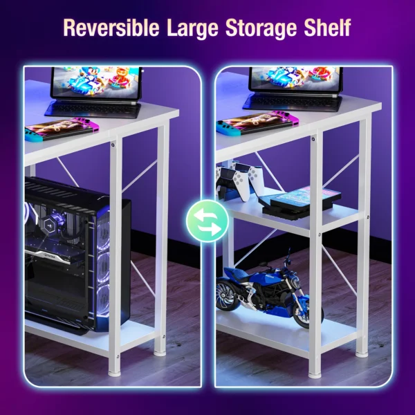 48 Inch Computer Desk with with Shelves Storage Drawers Office Wood Table with LED Lights Power Outlets