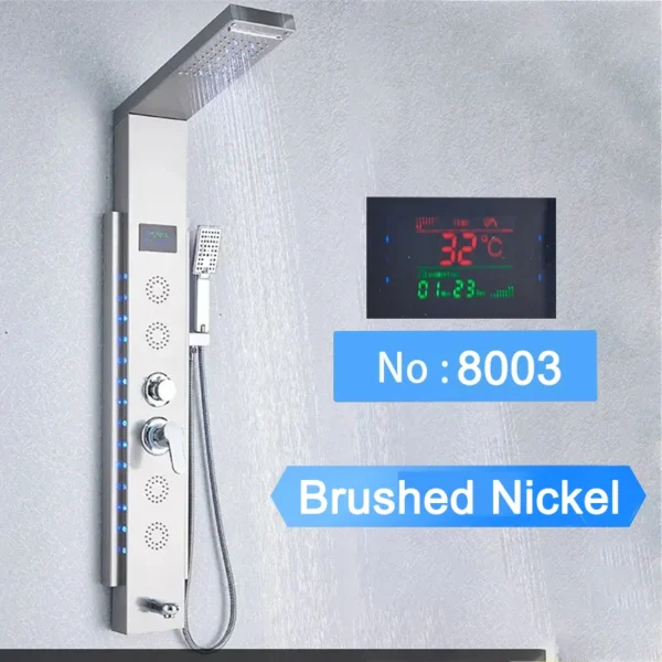 S41d3af795cb249c5808d16cbf8a1edd4R.webp LED Shower Panel Waterfall Rain Digital Display Shower Faucet System Set Bathroom Column Mixer With SPA Massage Jet