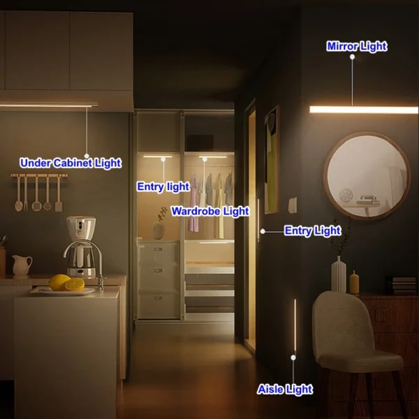 Wireless USB Rechargeable Motion Sensor LED Bar Light Induction Night Light Portable Cordless Magnetic