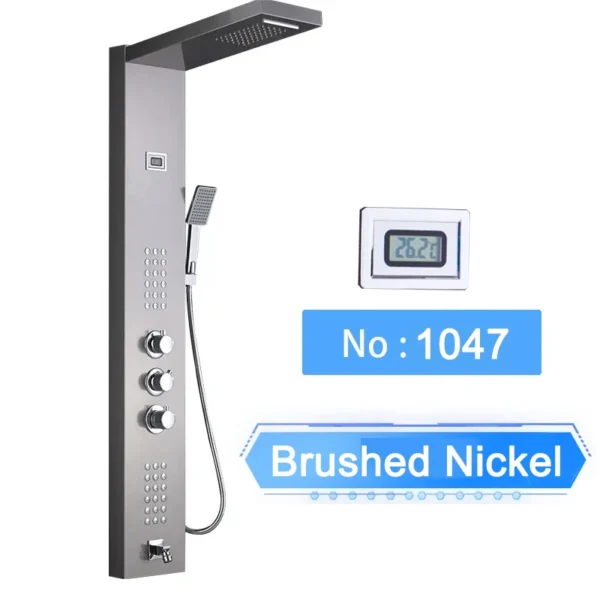 S437e4f017ee94e62afdb692d887db4986.webp LED Shower Panel Waterfall Rain Digital Display Shower Faucet System Set Bathroom Column Mixer With SPA Massage Jet