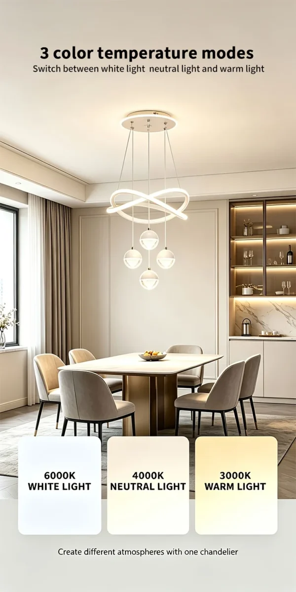 S43d4993b93ce4db39309a60851b3266fg.webp LED Pendant Light Three Color Temperatures 4 Crystal Balls Soft Light Adjustable Suspension Line Home Ceiling Lights for Living
