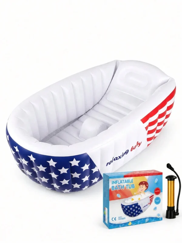 Fashion Stars Stripes Inflatable Baby Bathtub With Air Pump, Portable Blow Up Toddler Tub