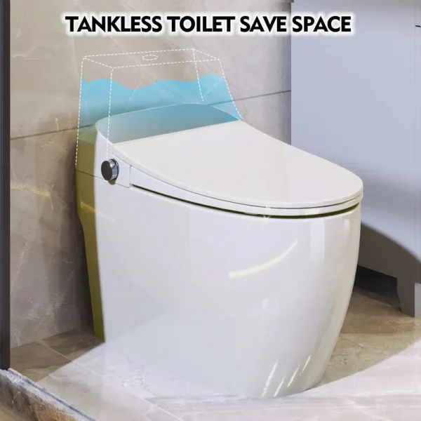 S45d21ca3c3894213b1ddd7c778dc64c3b.webp Heated Seat Smart Toilet, Automatic Flush Tank Less Toilet without Bidet, with Foot sensor Flush, White Night Light, Knob Control, Power Outage Flushing, Soft Close Cover