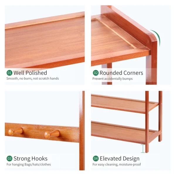 S4979ffcceaa24fe3886f79ee8b73bcceK-1.webp 185cm Large Wooden 5 Tiers Hall Tree Hat Coat Stand with 8 Hooks Clothes Shoe Rack Hanger Hooks Shelf Storage 