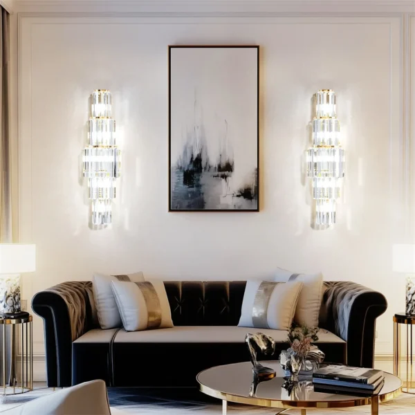 S4b470c6425cf48ccab7579f3c9eabe5eY.webp Modern Crystal Wall Lamp 3-Layer Wall Crystal Sconce Light E14 Led Corn Lights