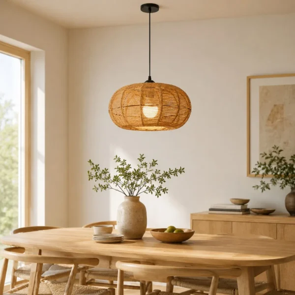 S4bc5a05f78f04d54be0acd30149ff5cay-1.webp 11.8 Inch Boho Wicker Pendant Light, Hand Woven Rattan Hanging Light Fixture with Adjustable 59in Cord