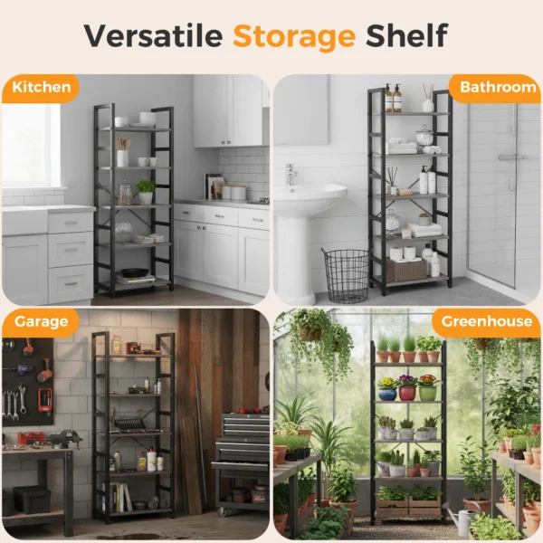Wooden Storage Standing 5 Tiers Display Bookshelf Sturdy Structure Graduated Shelves Adjustable Feet for Living Room