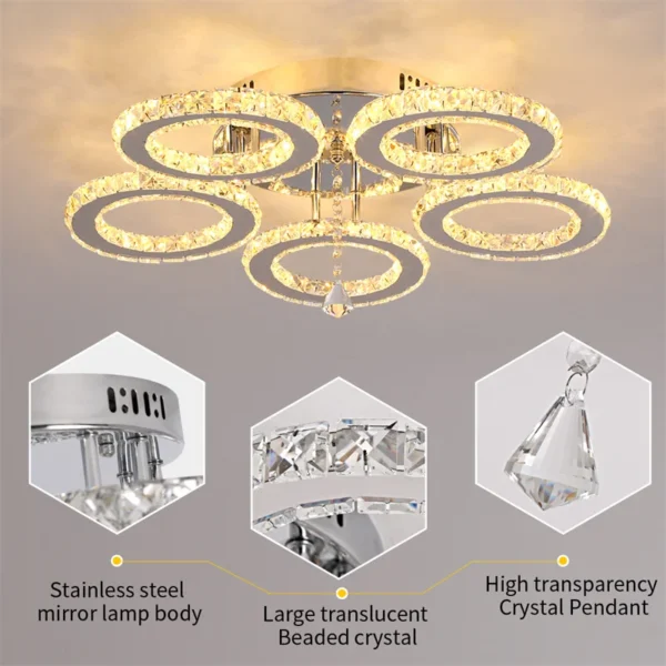 Modern Pendant Light Led Crystal Ring Ceiling Lamp Living Dining Room