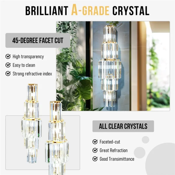 S542ce3ef0970404c91129ecdc6b1994fB.webp Modern Crystal Wall Lamp 3-Layer Wall Crystal Sconce Light E14 Led Corn Lights