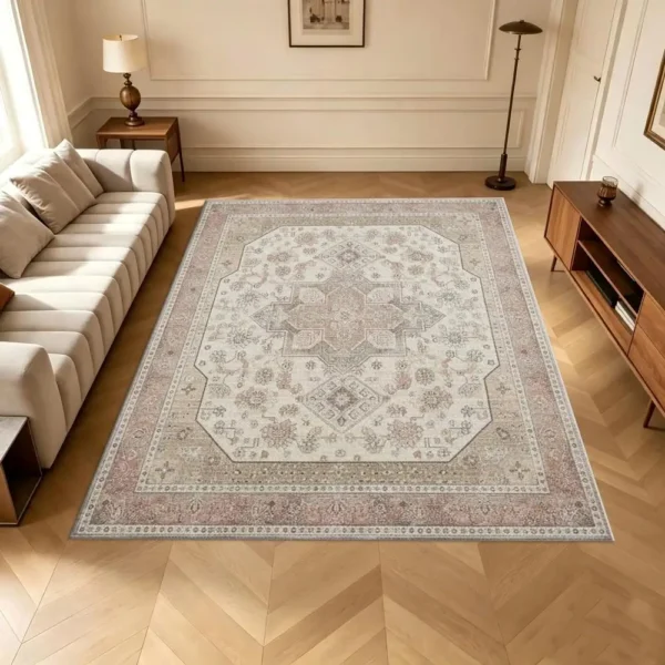 Blush Vintage Rug, Soft & Comfortable, All Seasons, Easy to Maintain, Machine Washable