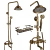 Antique Brass Shower Faucets Set 8'' Rainfall Shower Head Brass Handshower Dual Handle Mixer Tap Rotation Bath Shower Faucet