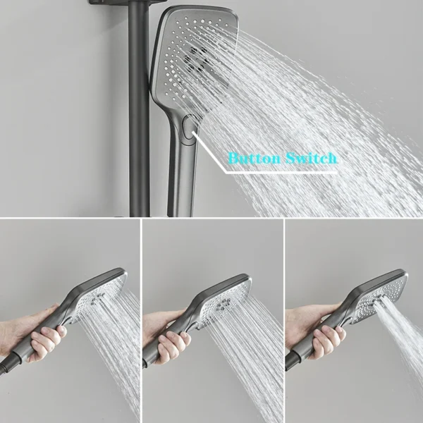 Gun Grey Piano Digital 4 Function Shower Set Bathroom Faucets Hot Cold Waterfall Digtial Display Tap Rainfall Shower System