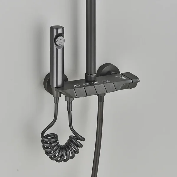 Gun Grey Piano Digital 4 Function Shower Set Bathroom Faucets Hot Cold Waterfall Digtial Display Tap Rainfall Shower System