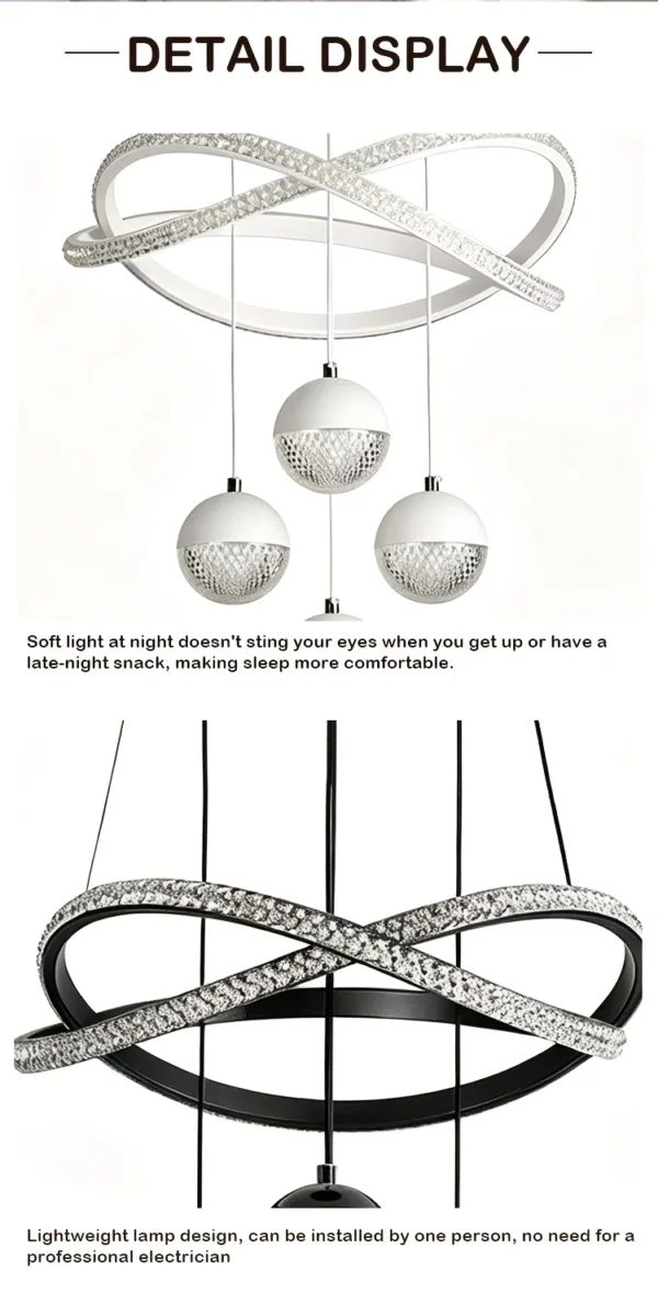 S5be48a8c48784458b95f181e0f575e31u.webp LED Pendant Light Three Color Temperatures 4 Crystal Balls Soft Light Adjustable Suspension Line Home Ceiling Lights for Living