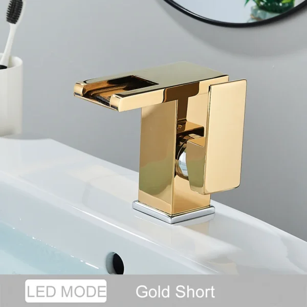 Luxury LED Color Changing Waterfall Basin Sink Faucet Single Handle Deck Mounted Hot and Cold Mixer Taps