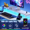 48 Inch Computer Desk with with Shelves Storage Drawers Office Wood Table with LED Lights Power Outlets