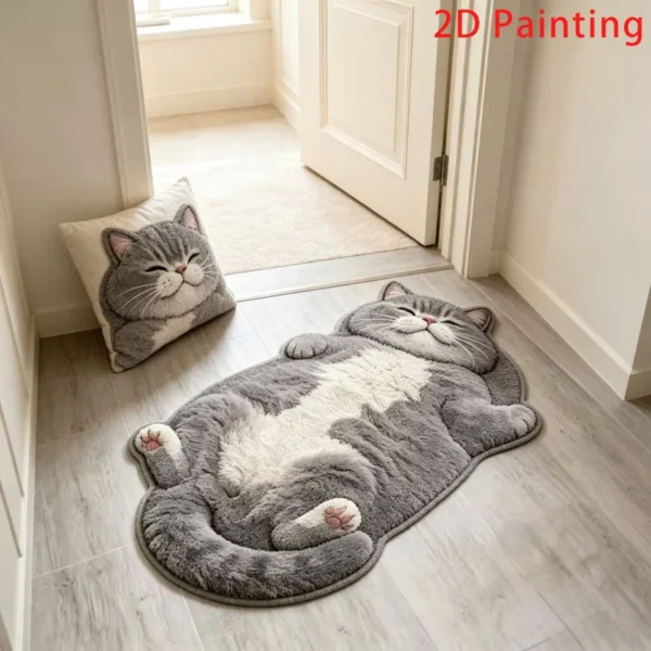 Adorable Fun Cat-Shaped Area Rug Stylish Unique Home Decor Carpet for Living Rooms Cartoon Bedrooms Bedsie Floor