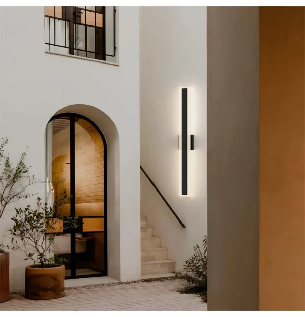 S5cff0c4b313b42d2b3b47e1b83697cabC.webp Outdoor Porch Light Waterproof Rust Resistant Stainless Steel Sconces Black Long-strip Style Lighting Fixture