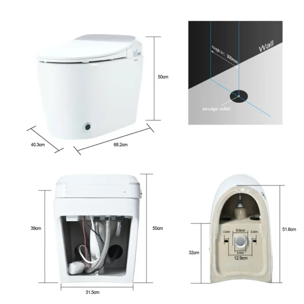 S5d970c0d4e274130a4f93e3e9d6db124X.webp Heated Seat Smart Toilet, Automatic Flush Tank Less Toilet without Bidet, with Foot sensor Flush, White Night Light, Knob Control, Power Outage Flushing, Soft Close Cover