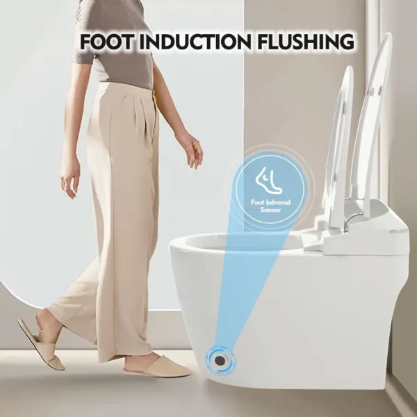 S5e30d43b5bc4483ab6d3c158cf6fd8ceC-1.webp Heated Seat Smart Toilet, Automatic Flush Tank Less Toilet without Bidet, with Foot sensor Flush, White Night Light, Knob Control, Power Outage Flushing, Soft Close Cover