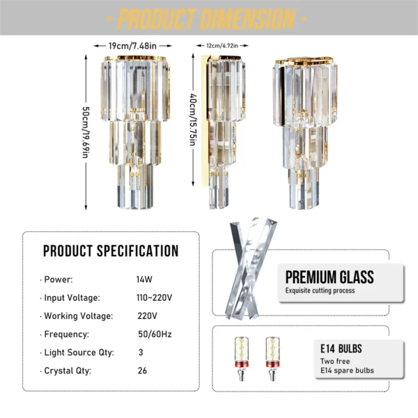 S5fce1b60824144d0b9761430225ea024O.webp Modern Crystal Wall Lamp 3-Layer Wall Crystal Sconce Light E14 Led Corn Lights