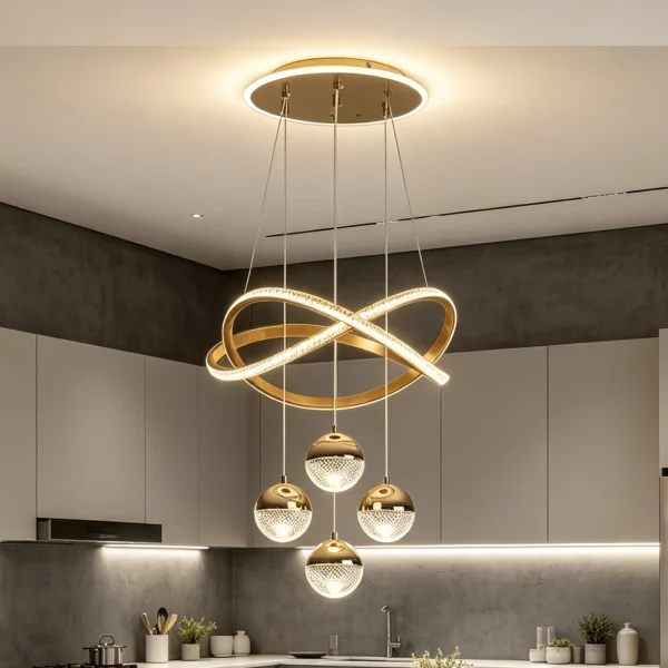 S6008b95f14bc4c00be58e8bf28764bb7a.webp LED Pendant Light Three Color Temperatures 4 Crystal Balls Soft Light Adjustable Suspension Line Home Ceiling Lights for Living