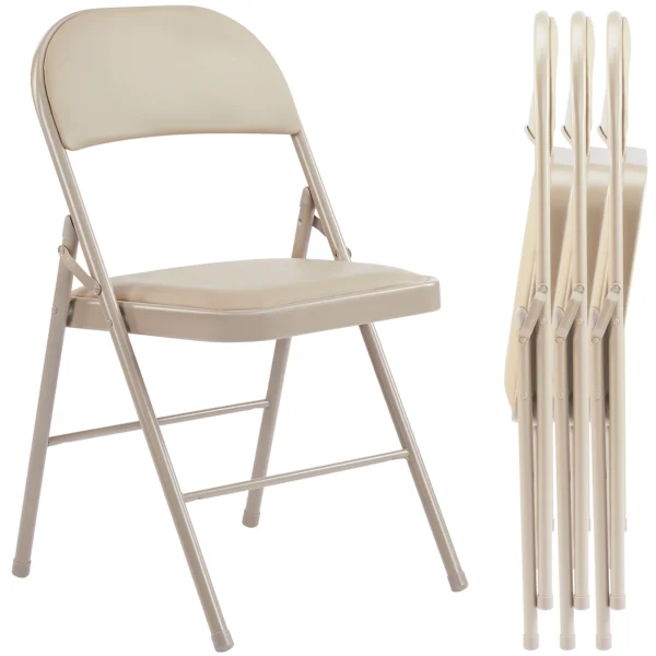 S602f41d2905a4c3599ee3924352058e5n.webp Leather Padded Folding Chair 4 Pack Sturdy Metal Living Room Rocking Dinner Chairs Easy to Use Storage Outdoor Home Office