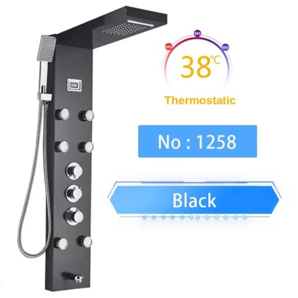 S61a9a50e04154efd8f13ff2f1ec1ffcac.webp LED Shower Panel Waterfall Rain Digital Display Shower Faucet System Set Bathroom Column Mixer With SPA Massage Jet