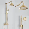 Antique Brass Shower Faucets Set 8'' Rainfall Shower Head Brass Handshower Dual Handle Mixer Tap Rotation Bath Shower Faucet