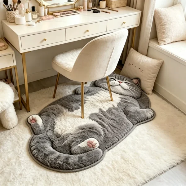 Adorable Fun Cat-Shaped Area Rug Stylish Unique Home Decor Carpet for Living Rooms Cartoon Bedrooms Bedsie Floor