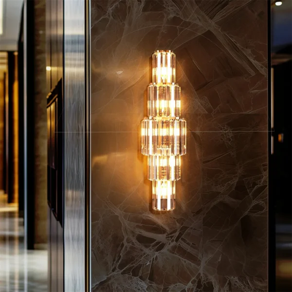S642713f17ba6433faa112ce9f443c9bbg.webp Modern Crystal Wall Lamp 3-Layer Wall Crystal Sconce Light E14 Led Corn Lights